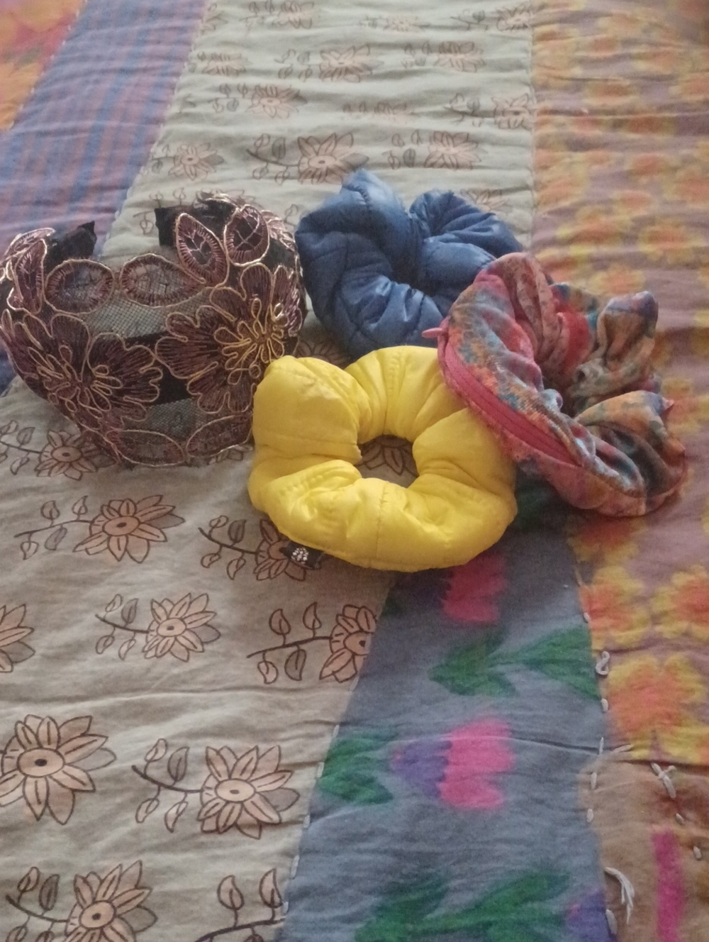 Free People Yellow Padded Scrunchie with Assorted Fabric Hair Accessories